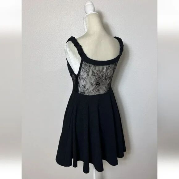 Free People Brooklyn Mini Skater A Line Dress Lace Black Textured Knit New SZ M - Picture 7 of 8